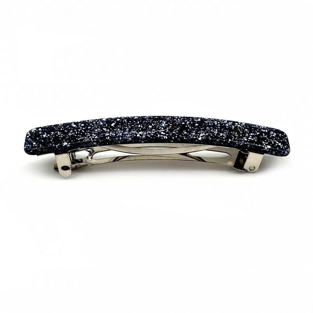 Barrette cheveux 9cm acétate fait main paillette gris