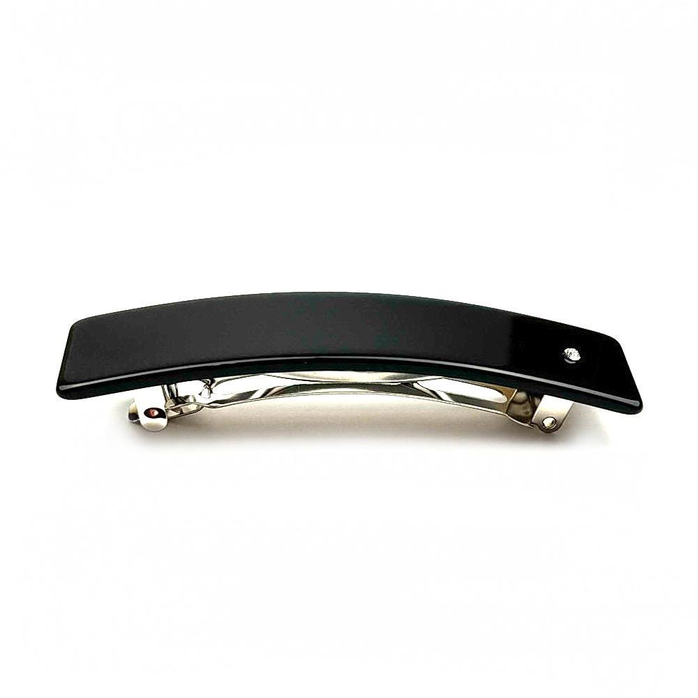 Barrette cheveux celluloid rectangulaire 9cm noir strass fait main