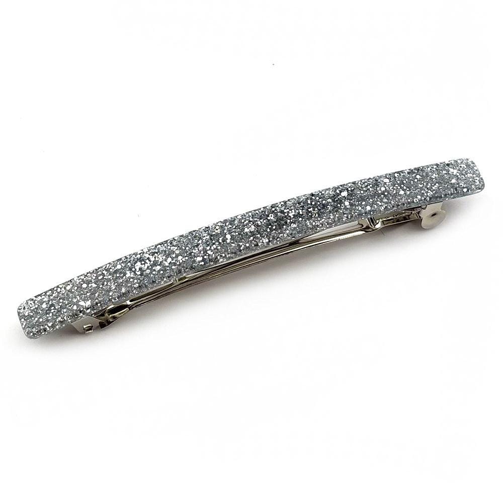 Barrette cheveux longue 10cm en acétate paillette argent