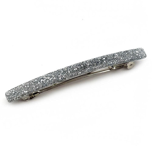Barrette cheveux longue 10cm en acétate paillette argent