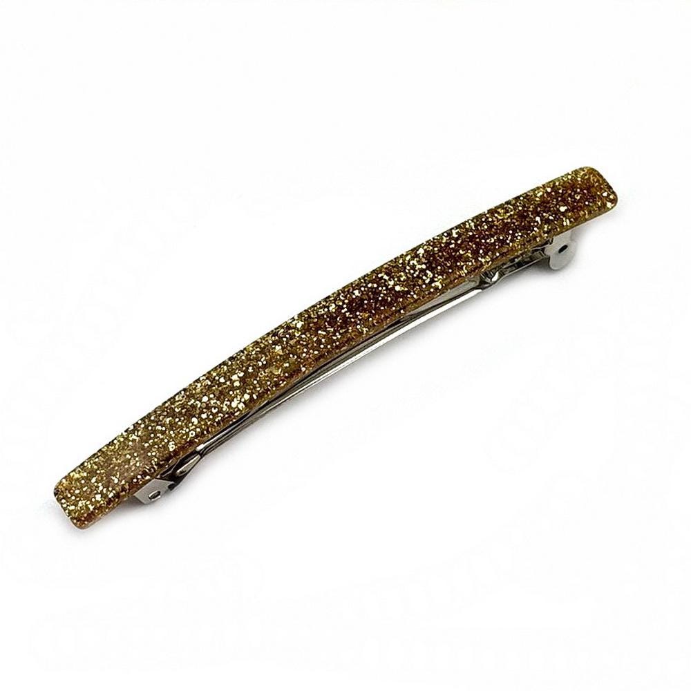 Barrette cheveux longue 10cm en acétate paillette or fait main