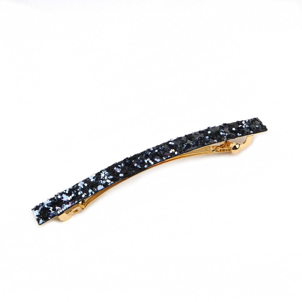 Barrette cheveux longue 10cm paillette gris - cheveux fins