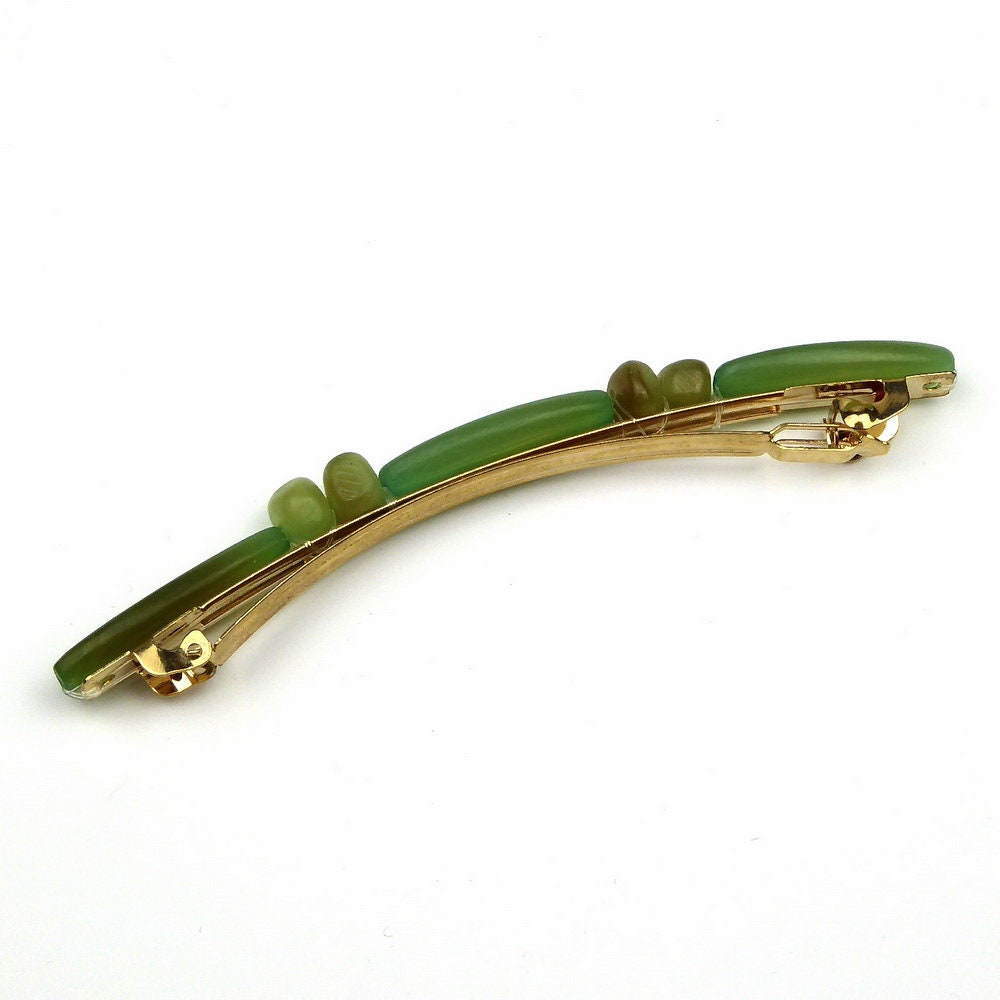 Barrette cheveux longue 10cm Clip Paris perles résine vert