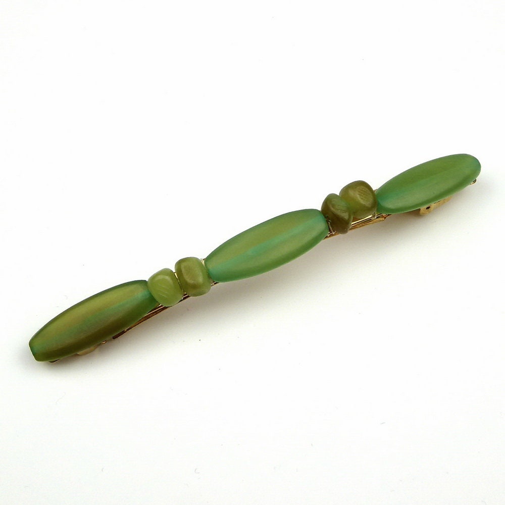 Barrette cheveux longue 10cm perles résine vert