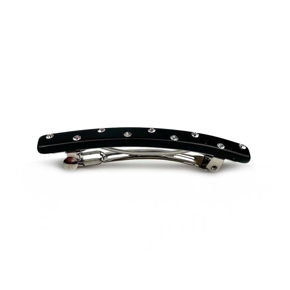Barrette cheveux 6.5cm noir avec strass fait main