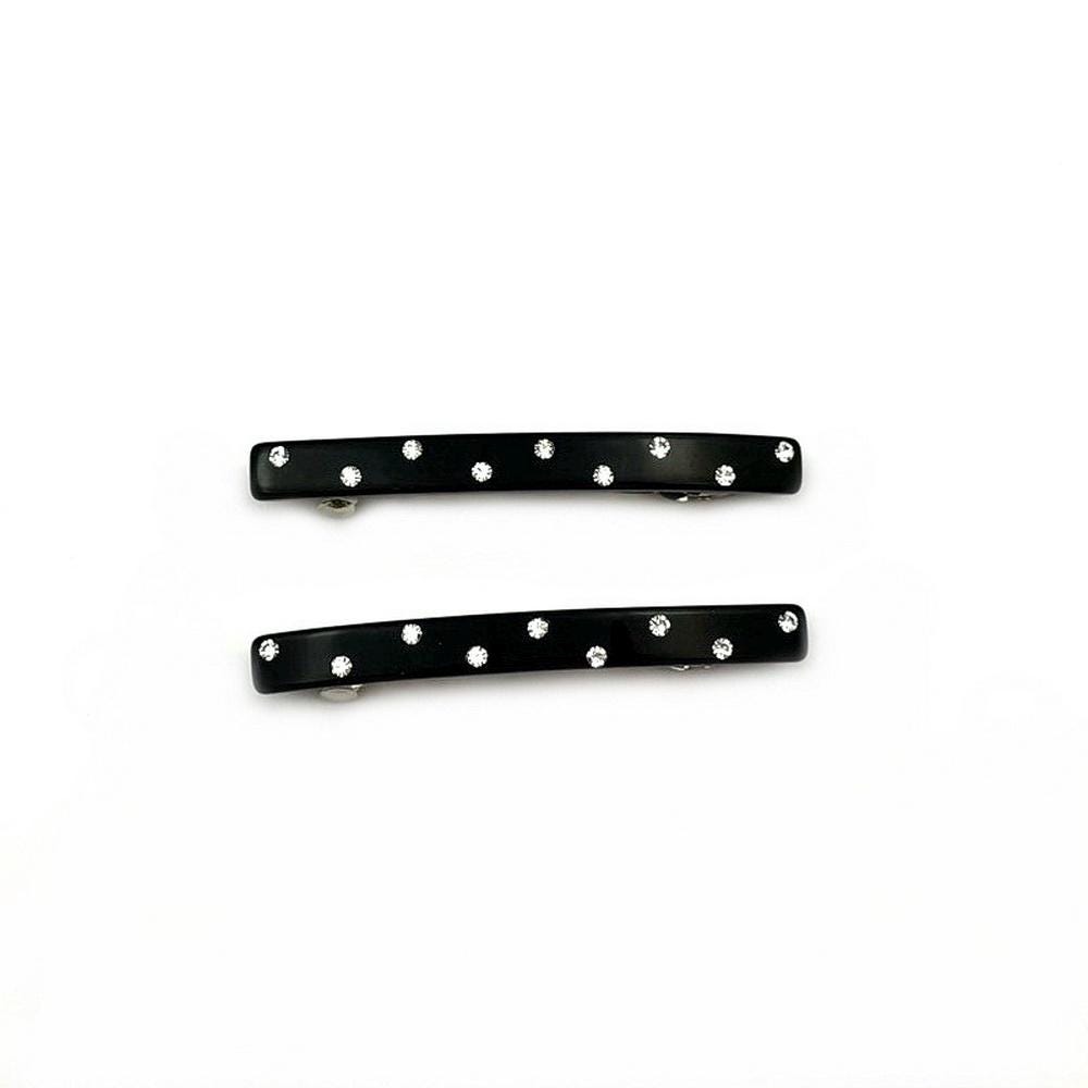 Barrette cheveux 6.5cm noir avec strass - Lot de 2