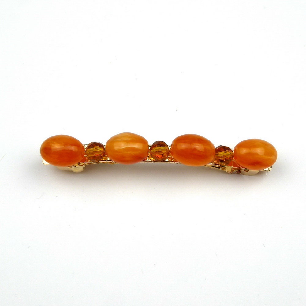 Barrette cheveux 7cm perle orange