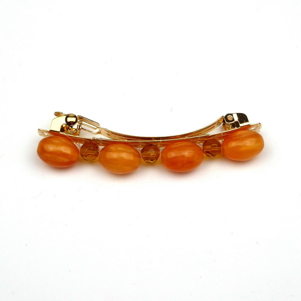 Barrette cheveux 7cm perle orange cheveux fins