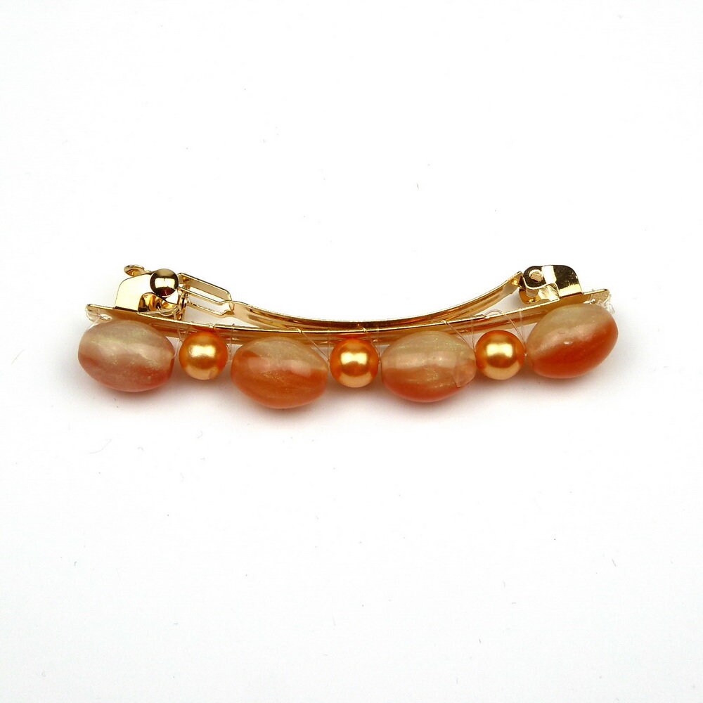 Barrette cheveux 7cm perle saumon cheveux fins