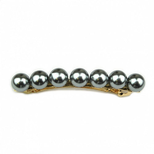 Barrette cheveux artisanale 8.5cm avec perles nacrées gris