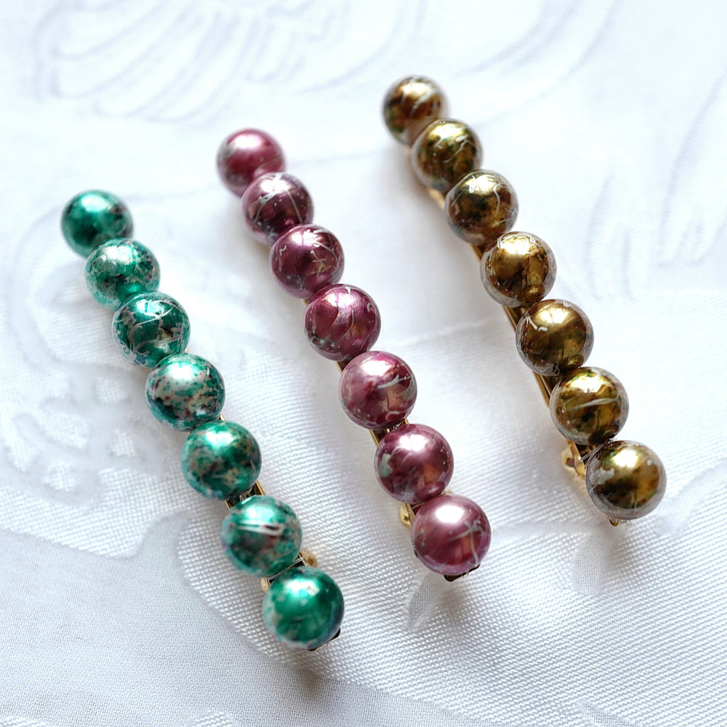 Barrette cheveux 8.5cm perle marbré 