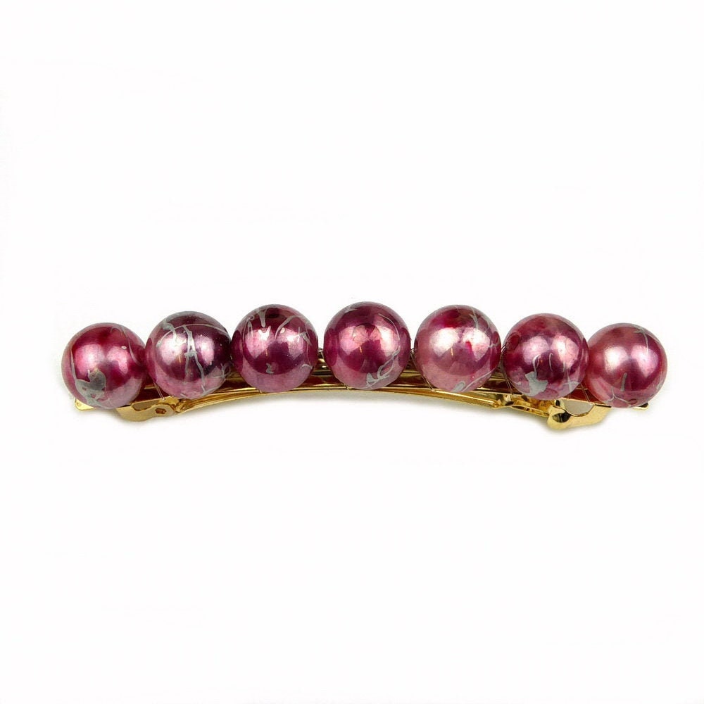 Barrette cheveux 8.5cm perle marbré rose