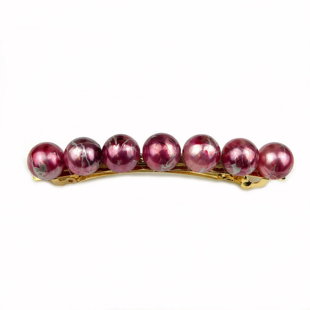 Barrette cheveux 8.5cm perle marbré rose