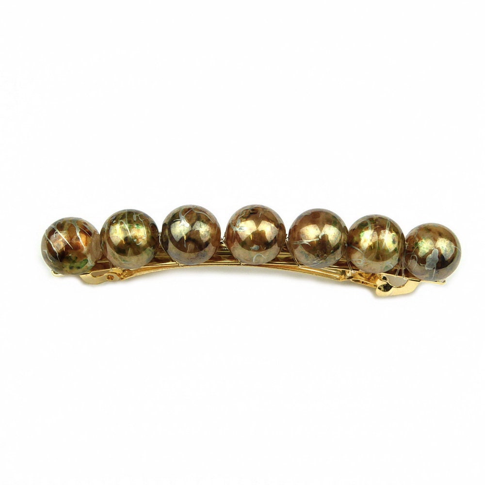 Barrette cheveux 8.5cm perle marbré doré
