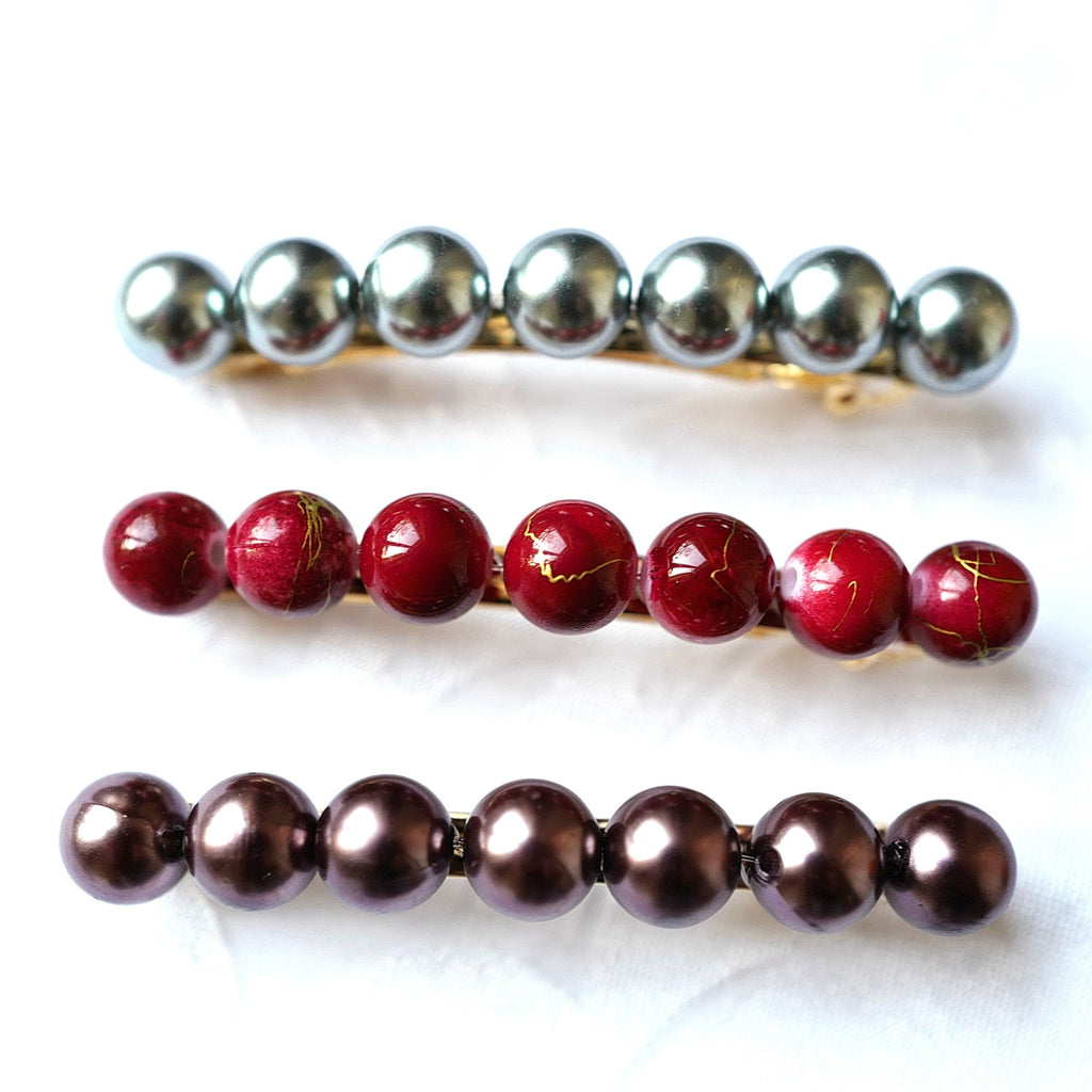 Barrette cheveux 8.5cm perles nacré
