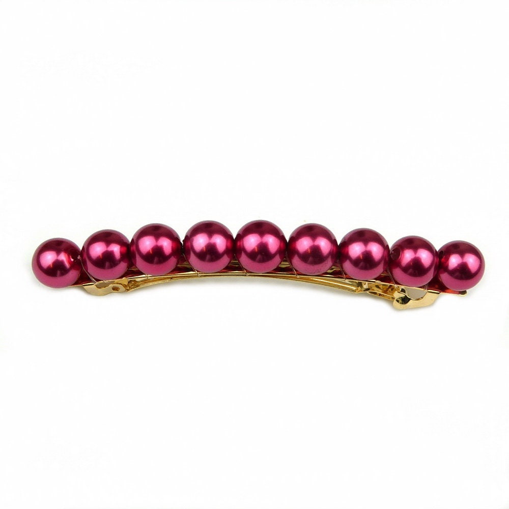 Barrette cheveux 8.5cm perles nacrées fuschia