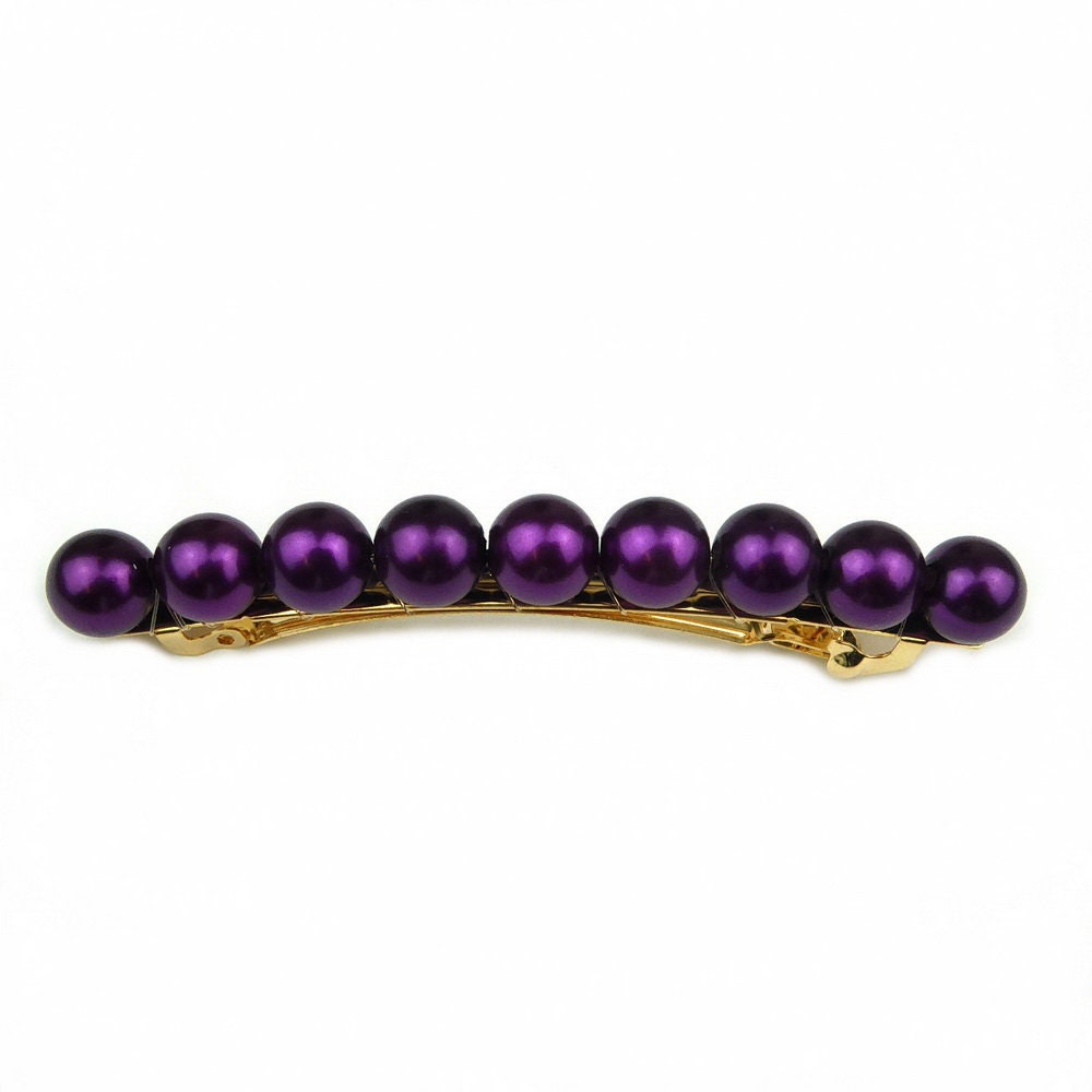 Barrette cheveux 8.5cm perles nacrées violet