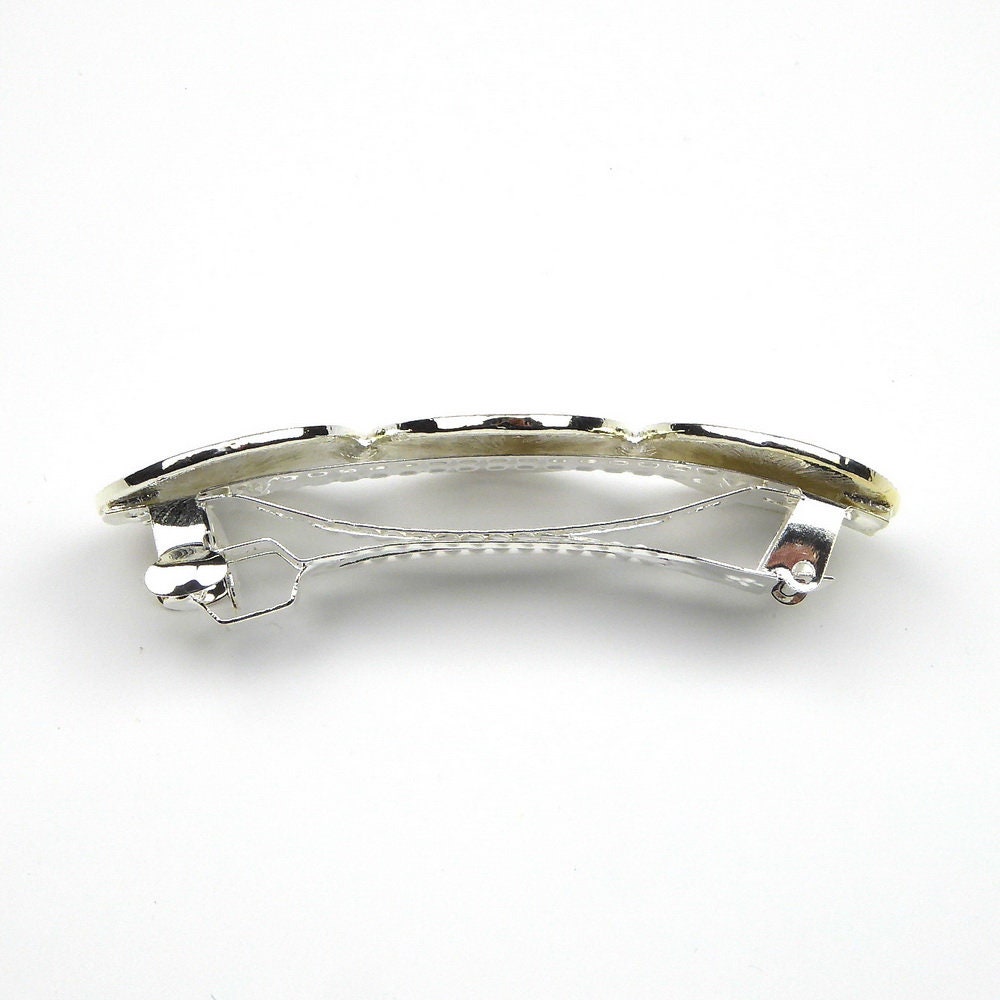 Barrette cheveux 8cm métal émaillé argent 