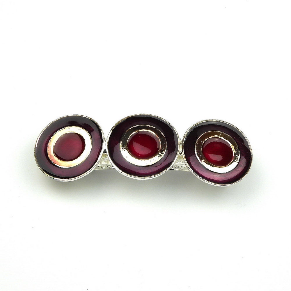 Barrette cheveux 8cm métal émaillé argent bordeaux