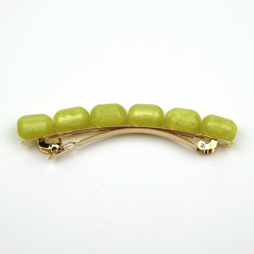 Barrette cheveux 8cm perles ovales jaune cheveux fins