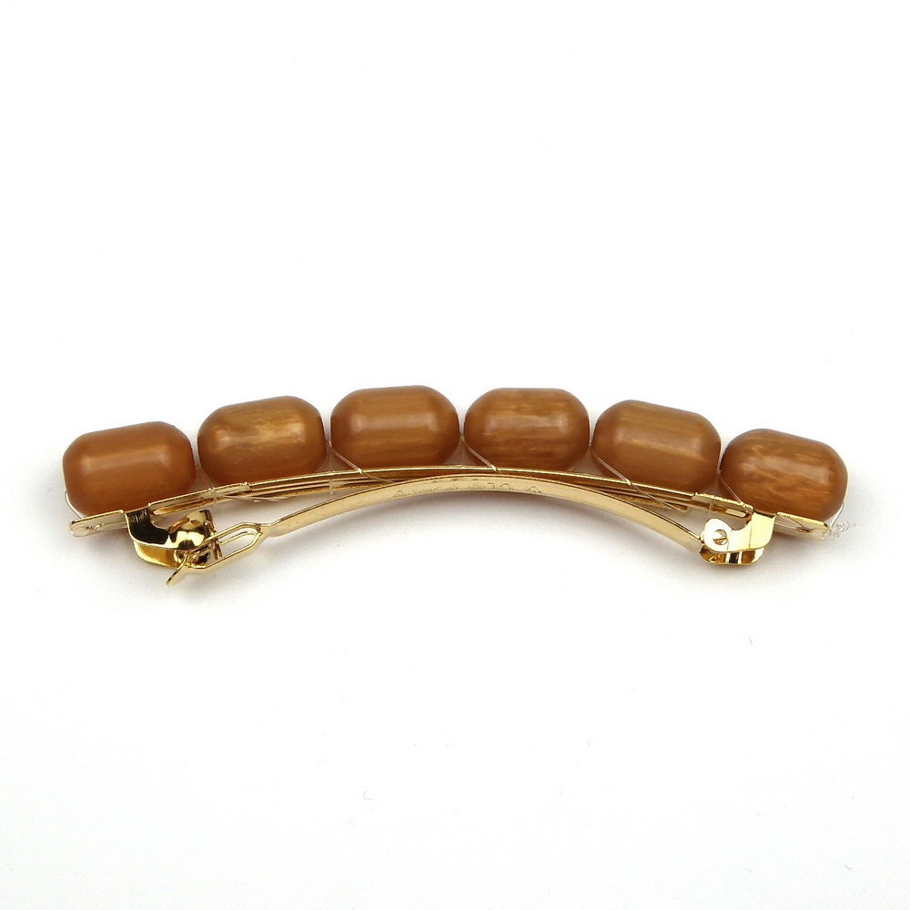 Barrette cheveux 8cm perles ovales marron cheveux fin