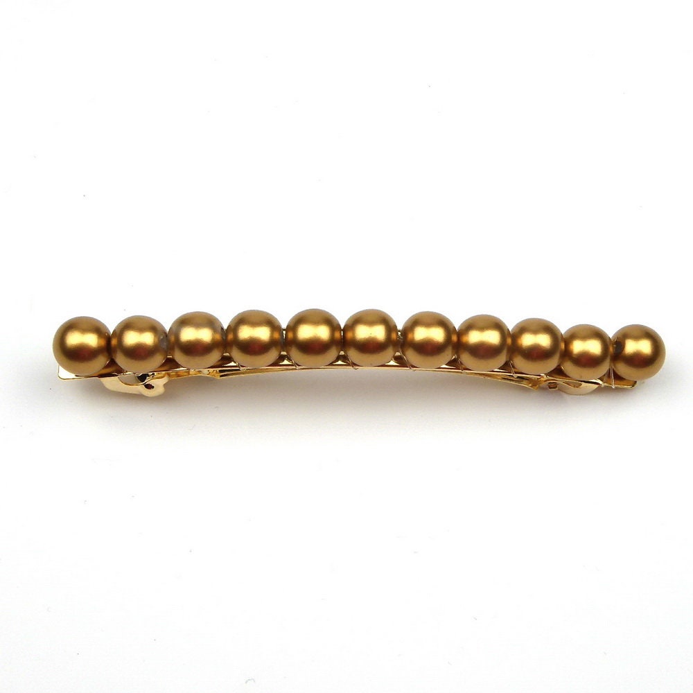 Barrette cheveux 8cm, perles nacrées dorées