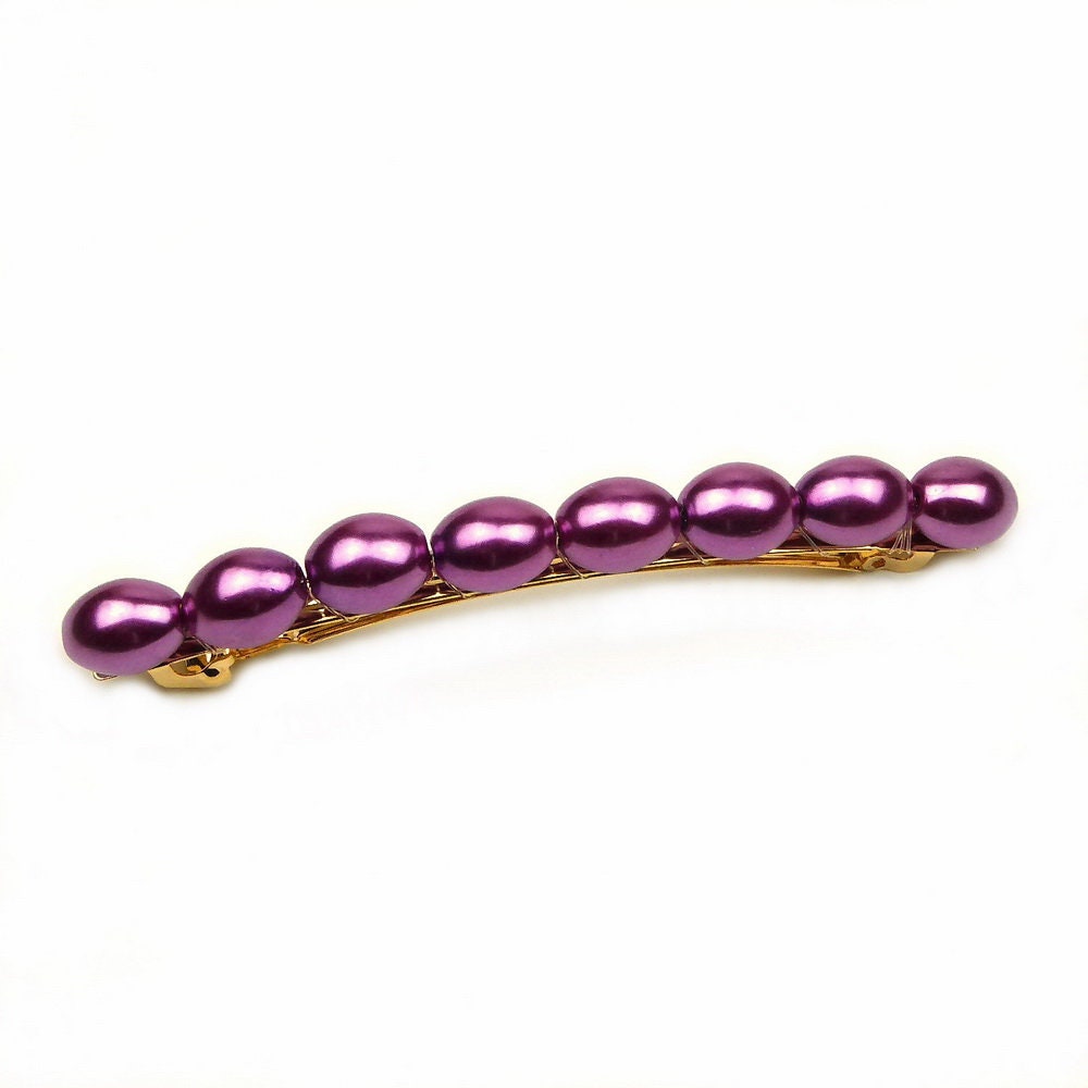 Barrette cheveux 8cm, perles ovales nacrées violet