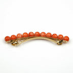 Barrette cheveux 8cm, perles 8mm orange marbré cheveux fin