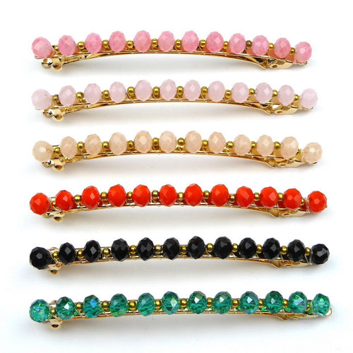 Barrette cheveux fine 8cm, perles ovale facette