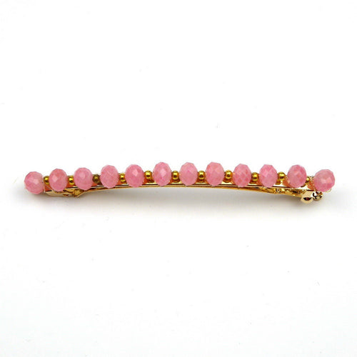 Barrette cheveux fine 8cm, perles ovale facette rose
