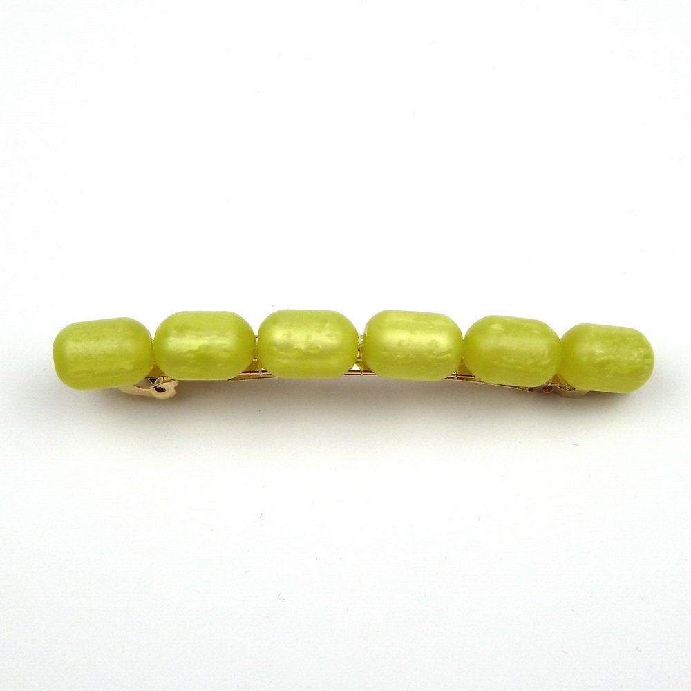 Barrette cheveux 8cm perles ovales jaune