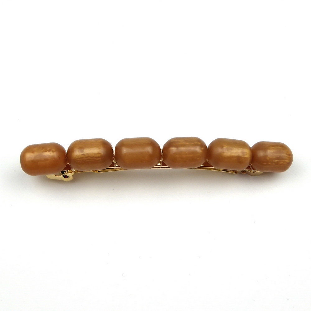 Barrette cheveux 8cm perles ovales marron