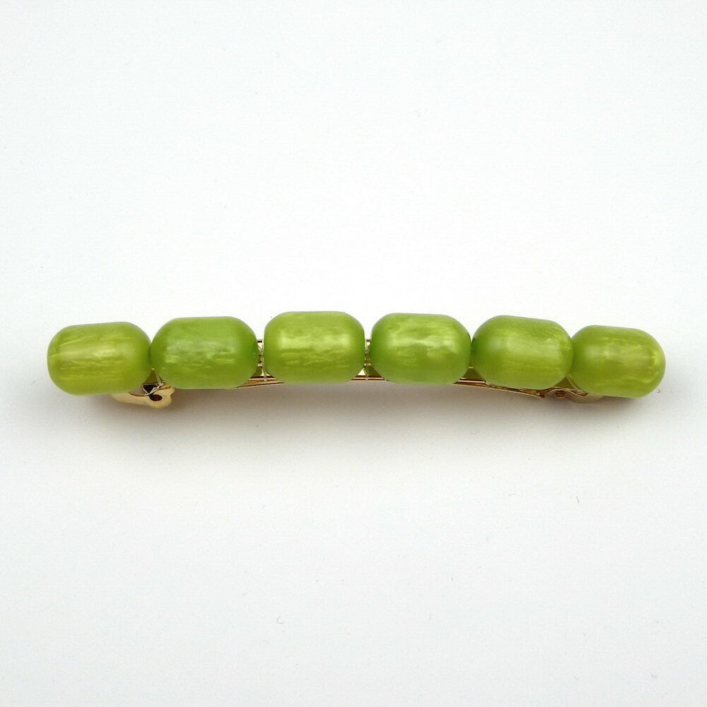 Barrette cheveux 8cm perles ovales vert