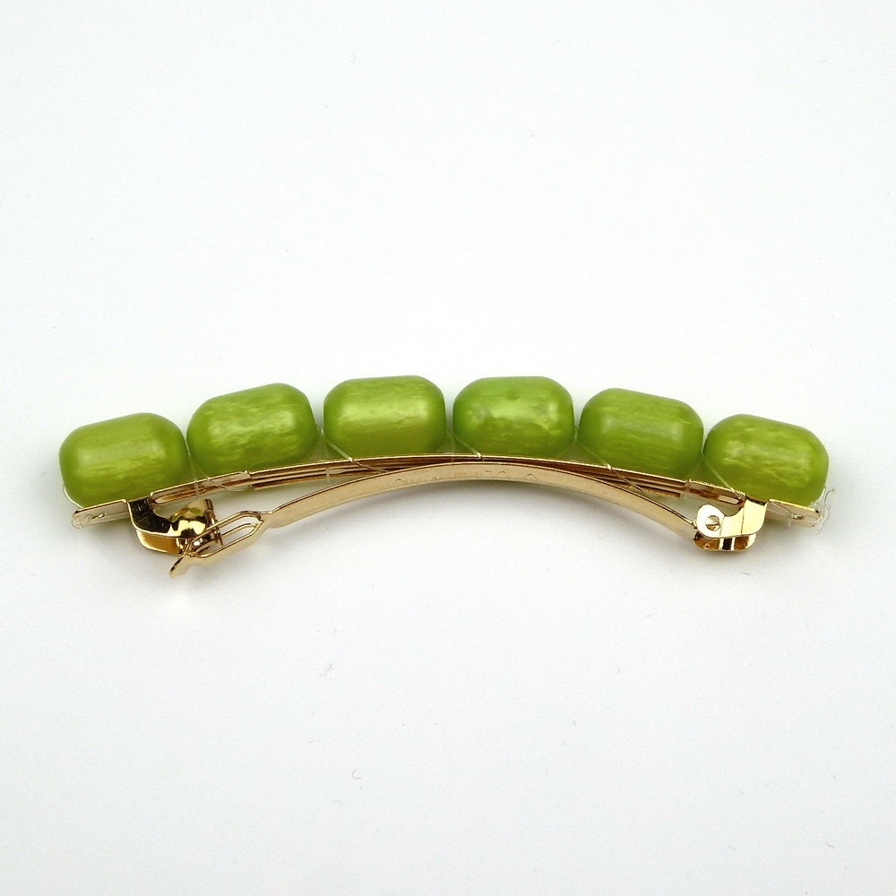 Barrette cheveux 8cm perles ovales vert cheveux fin
