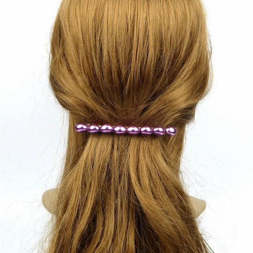 Barrette cheveux 8cm, perles ovales nacrées violet