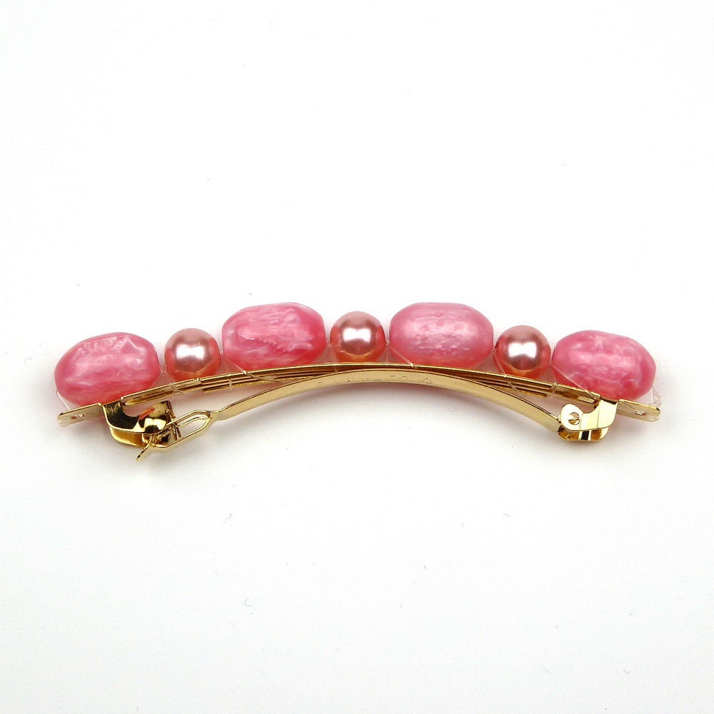 Barrette cheveux 8cm perles rose, cheveux fins