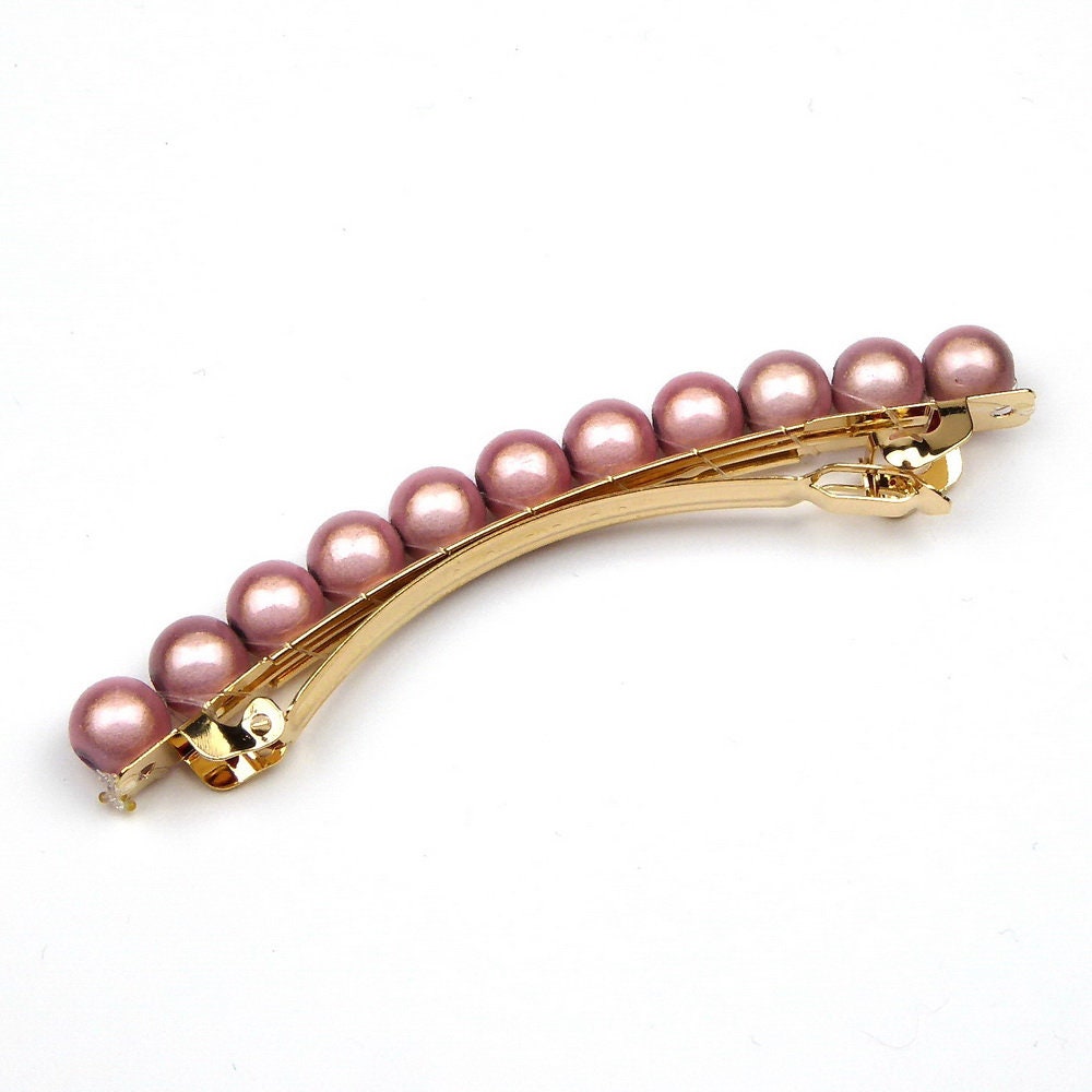 Barrette cheveux 8cm, perles lumineuses rose, cheveux fin
