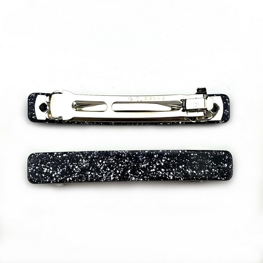 Barrette cheveux 9cm Clip Paris acétate fait main paillette gris