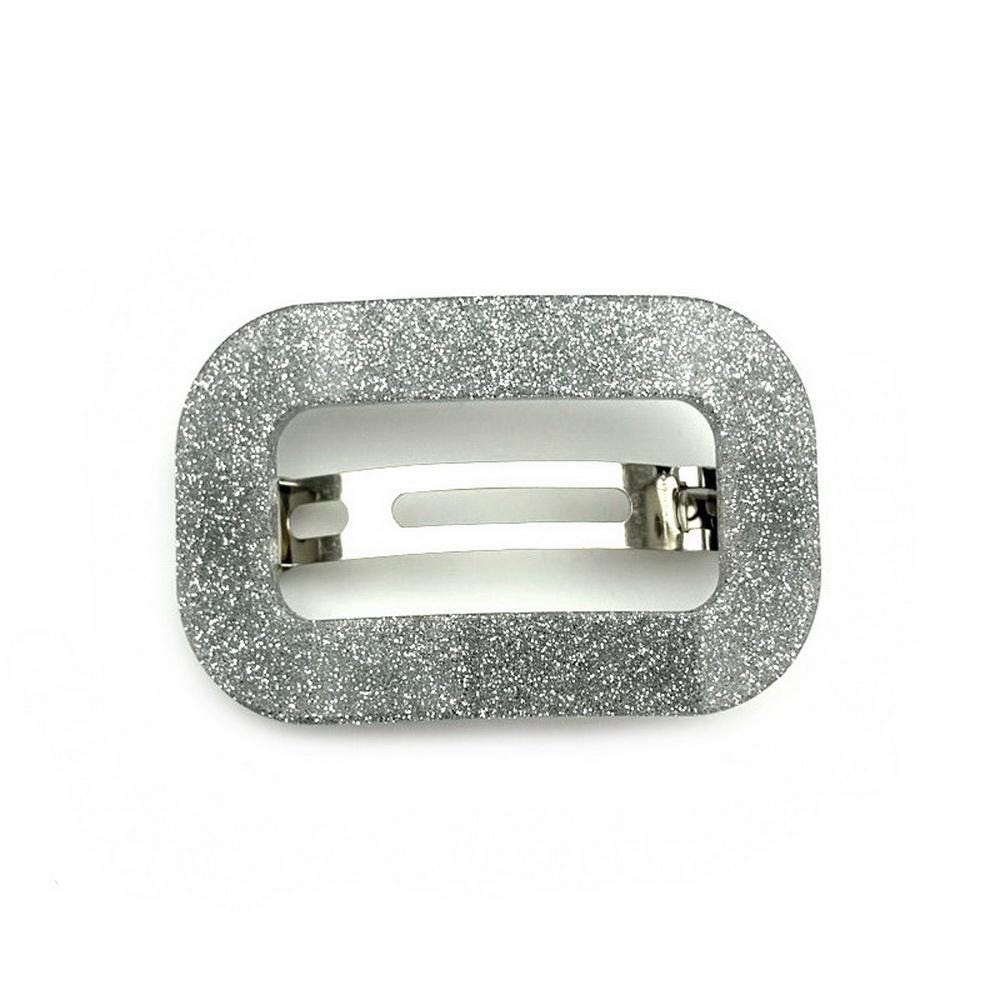 Barrette cheveux ajourée en acétate pailleté argent