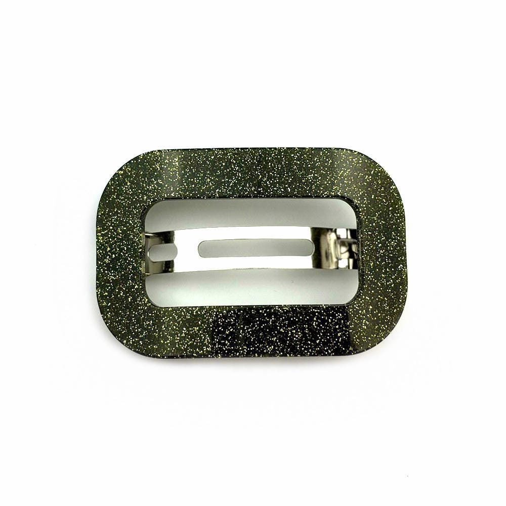 Barrette cheveux ajourée en acétate pailleté vert