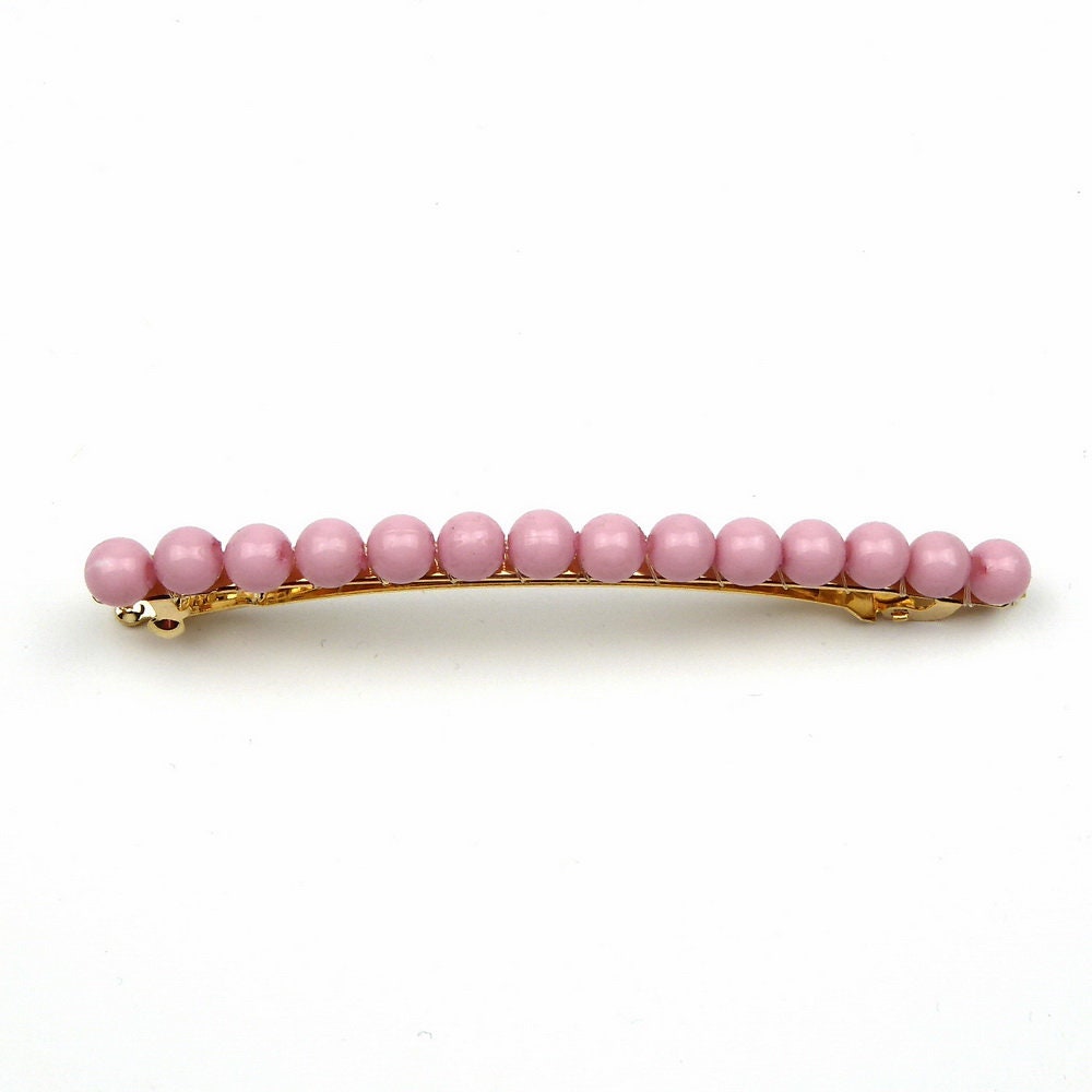 Barrette cheveux fine 8cm avec perles fantaisie rose