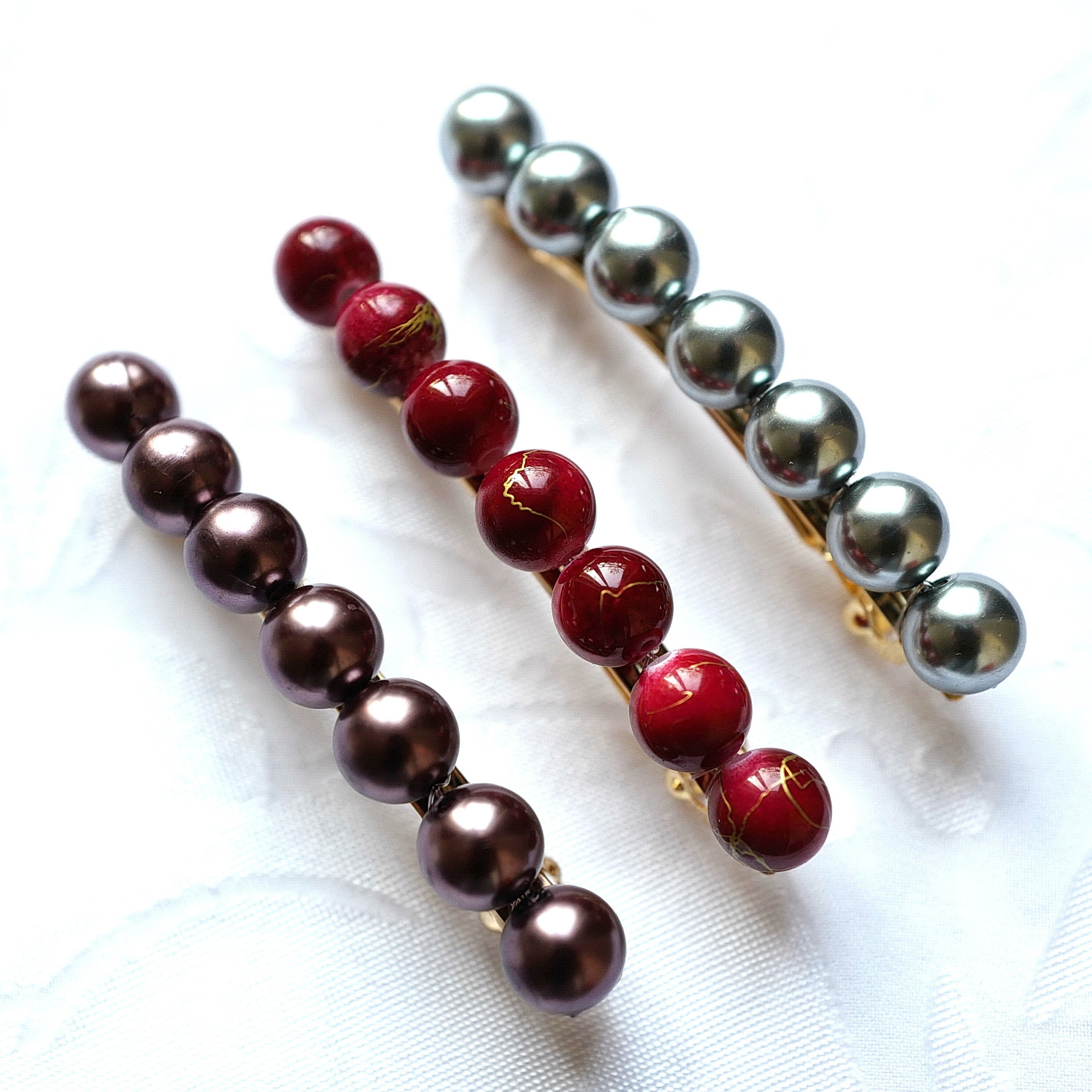Barrette cheveux artisanale 8.5cm avec perles nacrées