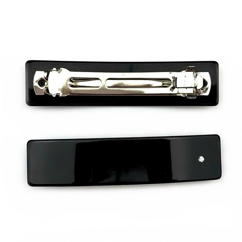 Barrette cheveux celluloid rectangulaire 9cm noir strass