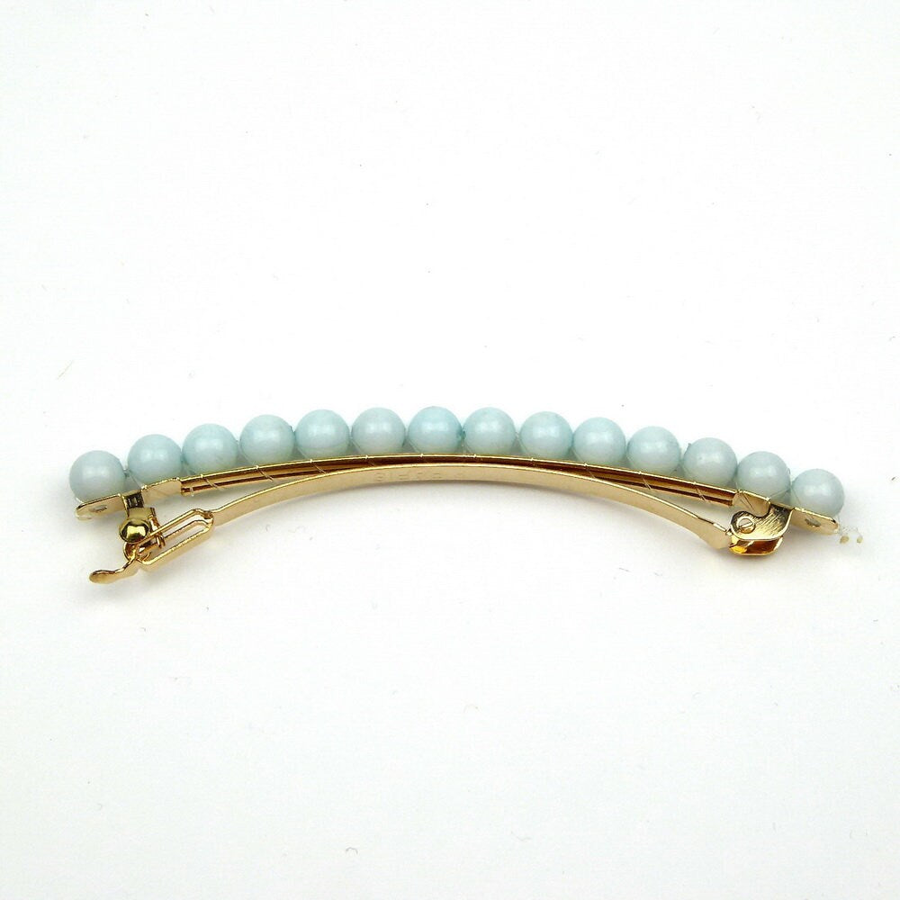 Barrette cheveux fine 8cm Clip Paris avec perles fantaisie bleu