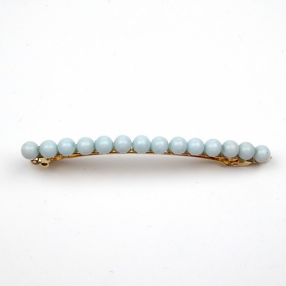Barrette cheveux fine 8cm avec perles fantaisie bleu