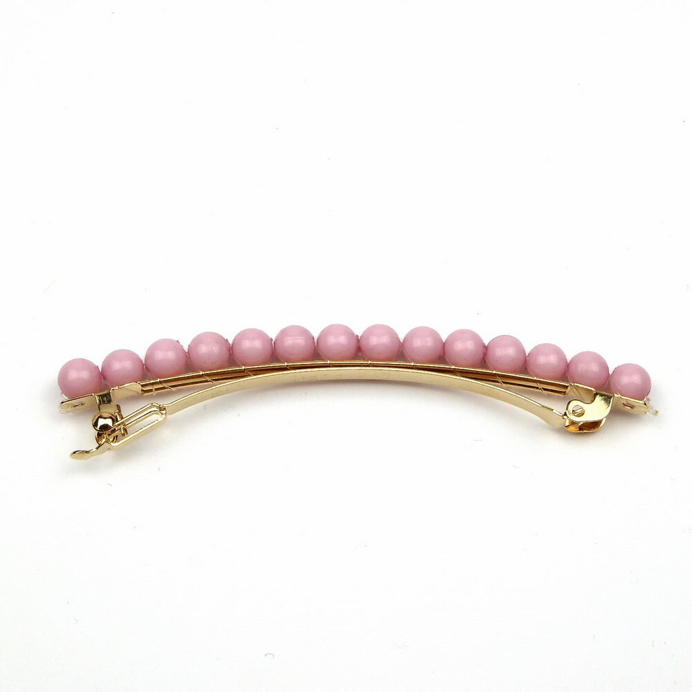 Barrette cheveux fine 8cm Clip Paris avec perles fantaisie rose