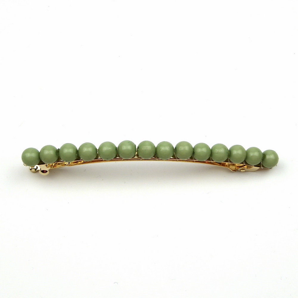 Barrette cheveux fine 8cm avec perles fantaisie vert