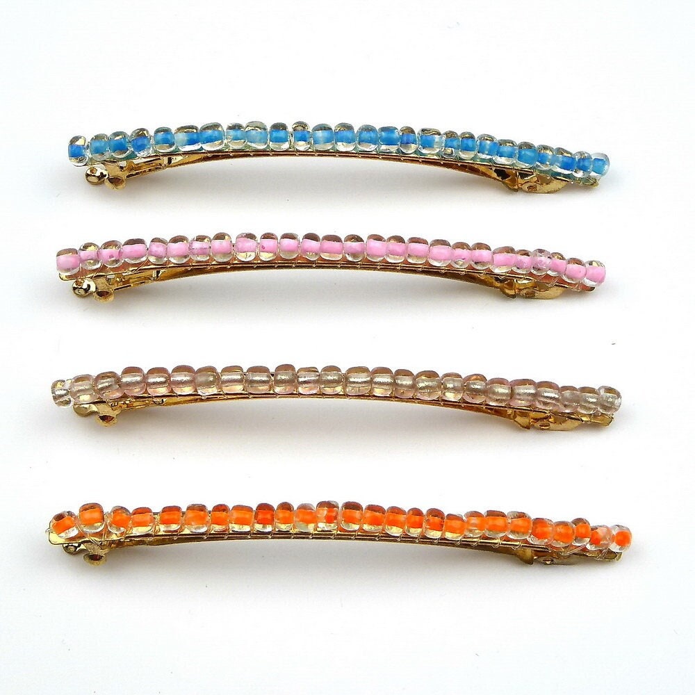 Barrette cheveux fine 8cm, perles de rocaille