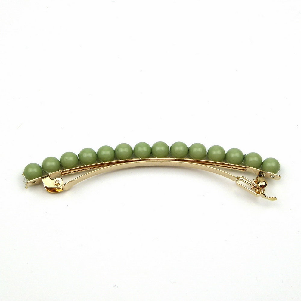 Barrette cheveux fine 8cm avec perles fantaisie, vert