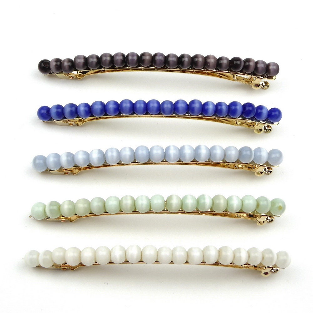Barrette cheveux fine perles œil de chat 8cm – Éclat chatoyant